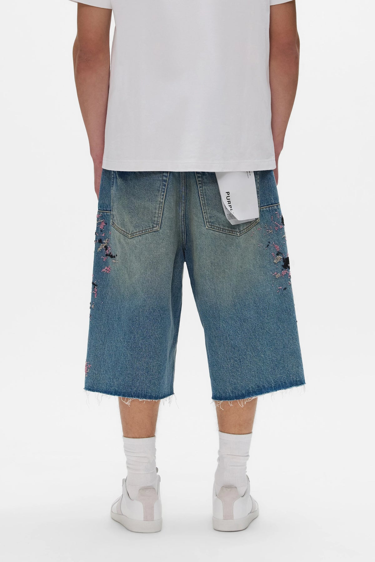 Purple Beaded Splatter Shorts Mid Indigo