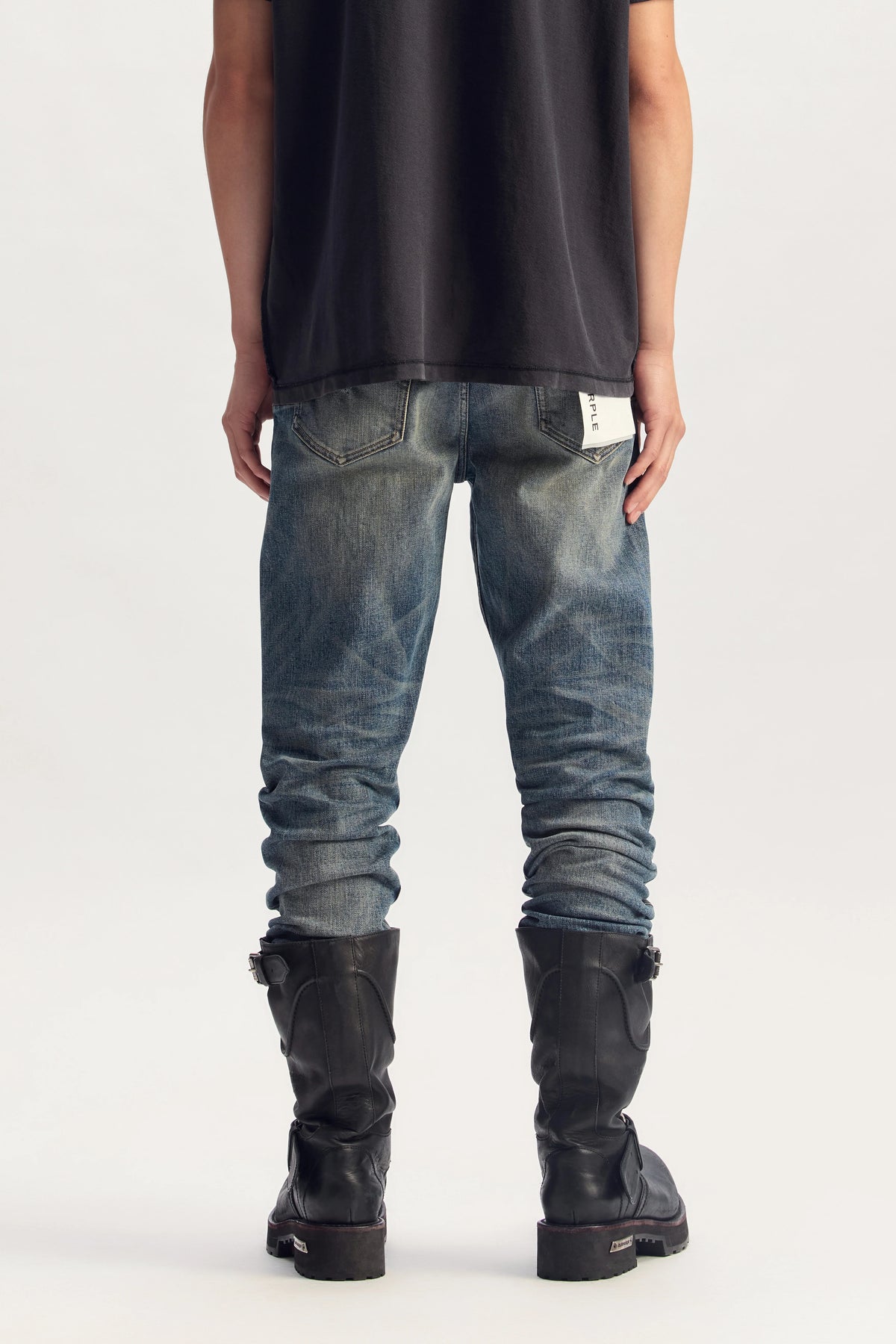 Purple P001 Skinny Vintage Oil Stained Mid Indigo