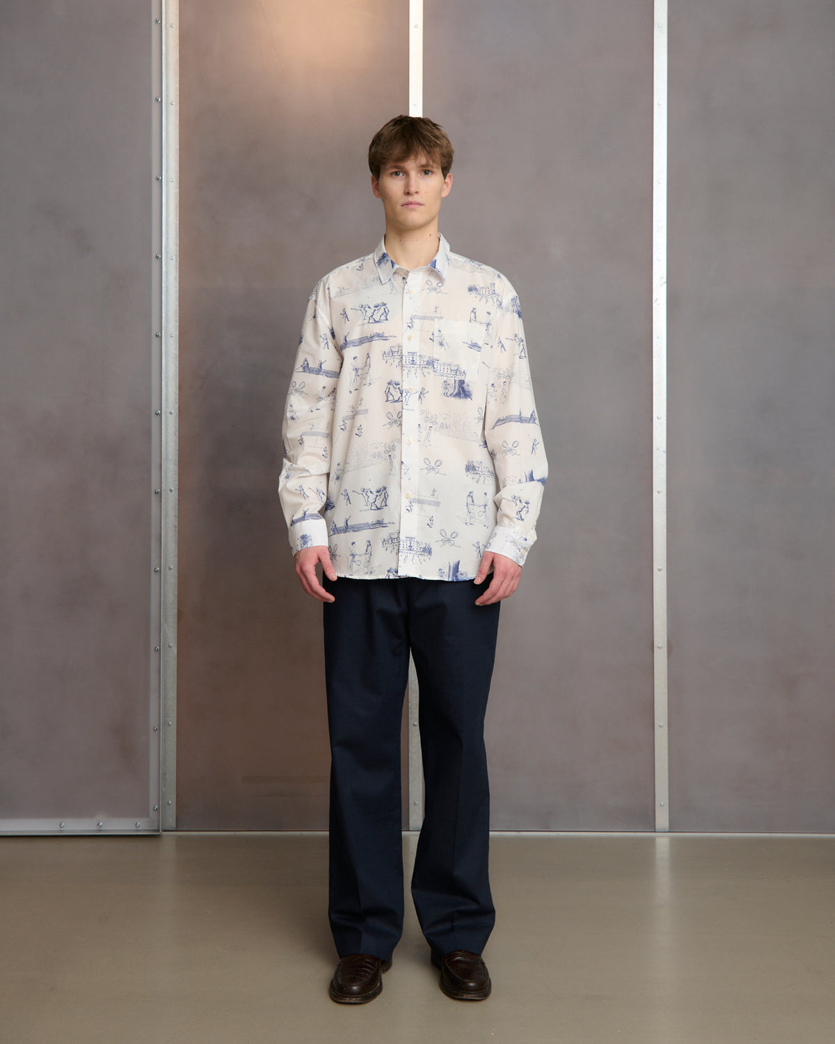 Palmes Printed Poplin Shirt White