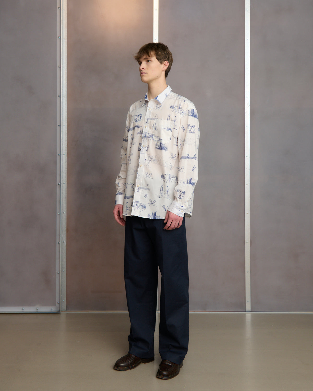 Palmes Printed Poplin Shirt White