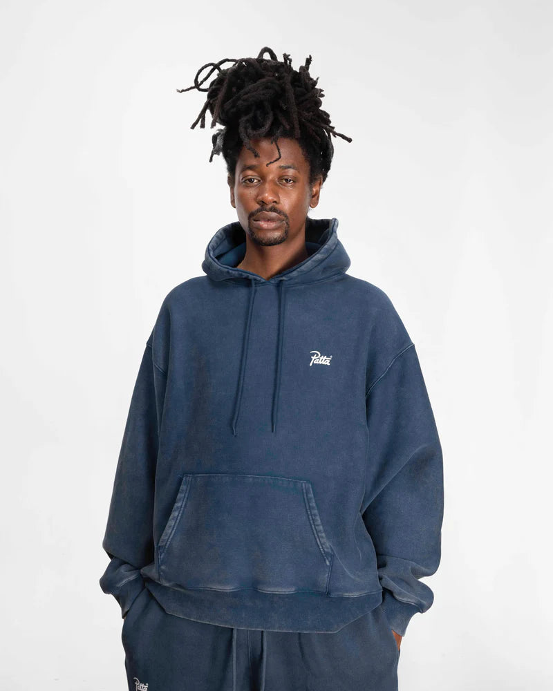 Patta Classic Acid Washed Hooded Sweater Estate Blue