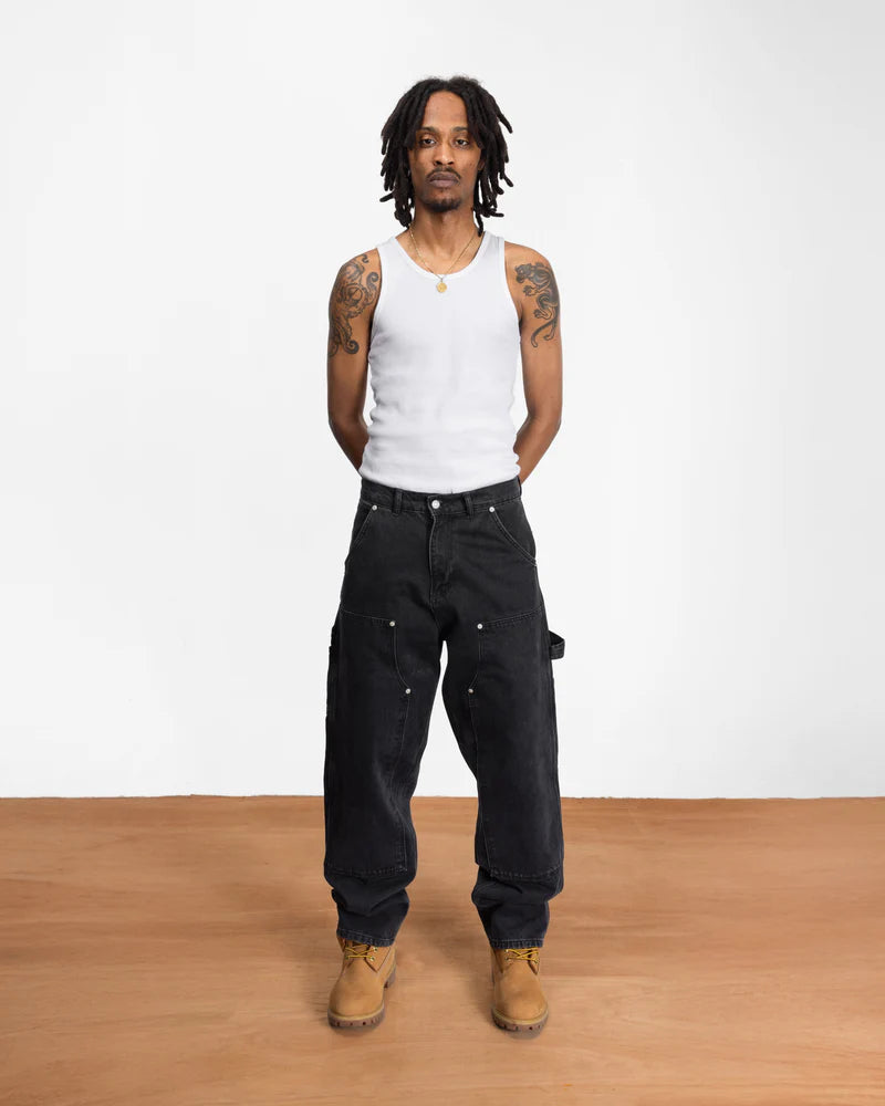 Patta Double Knee Cartoon Denim Pants Black Denim