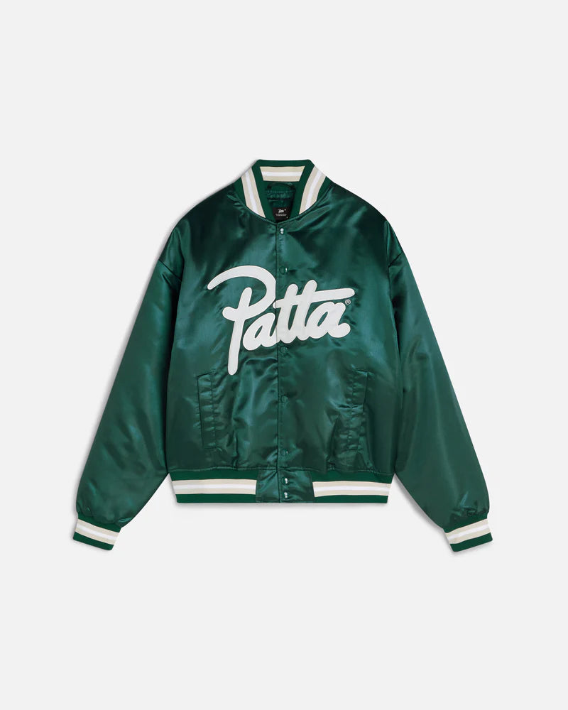 Patta Script Logo Satin Varsity Jacket Bistro Green
