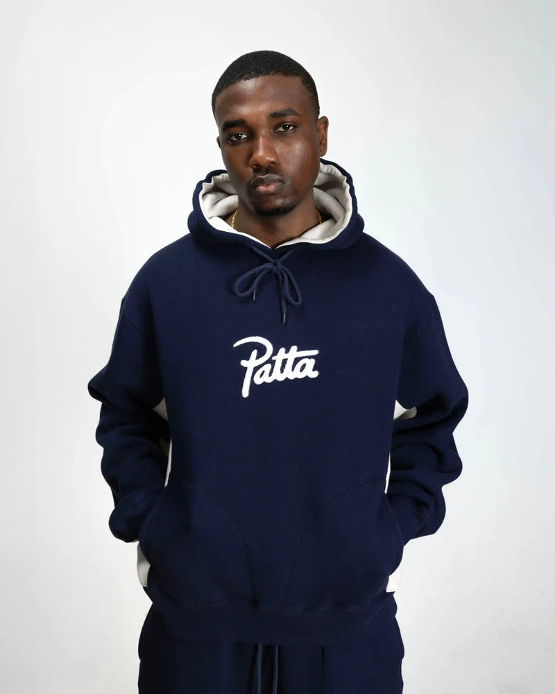 Patta Chenille Logo Hooded Sweatshirt Black Iris