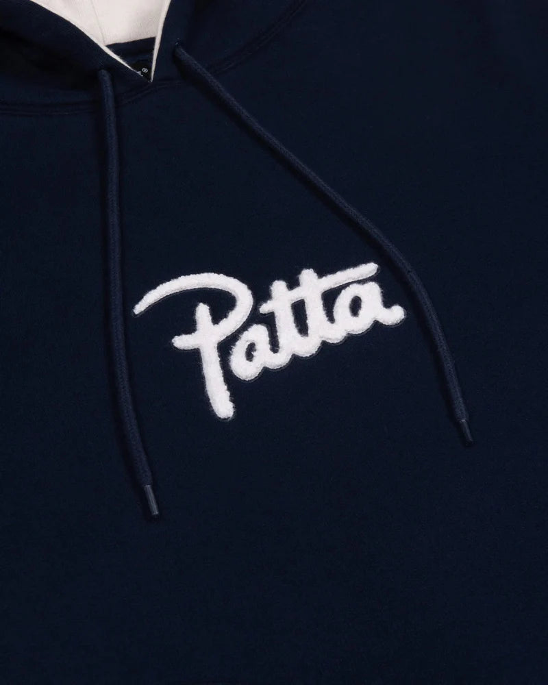 Patta Chenille Logo Hooded Sweatshirt Black Iris