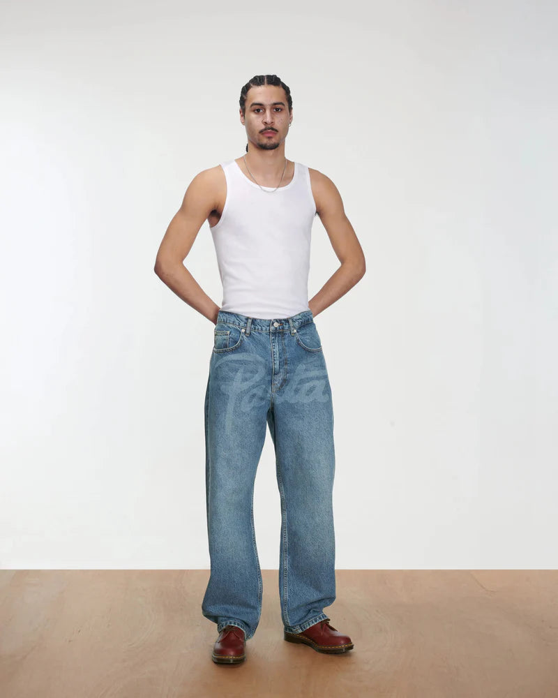 Patta Laserprint Whiskers Denim Pants Light Blue Denim