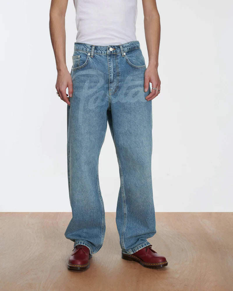 Patta Laserprint Whiskers Denim Pants Light Blue Denim