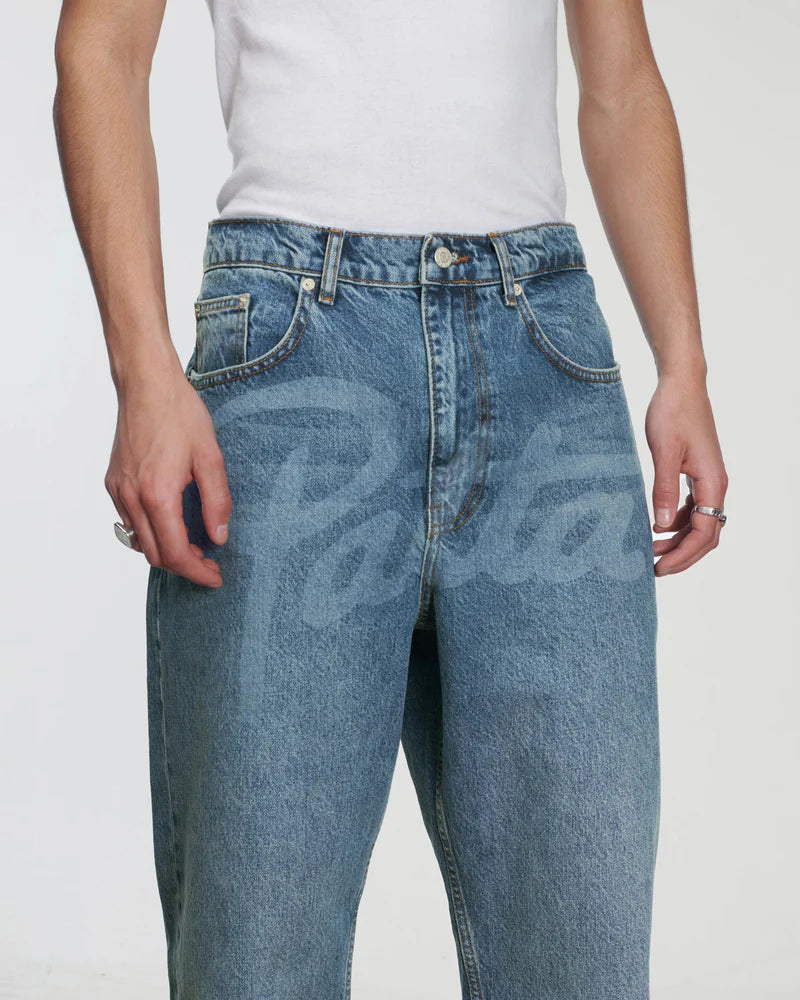 Patta Laserprint Whiskers Denim Pants Light Blue Denim