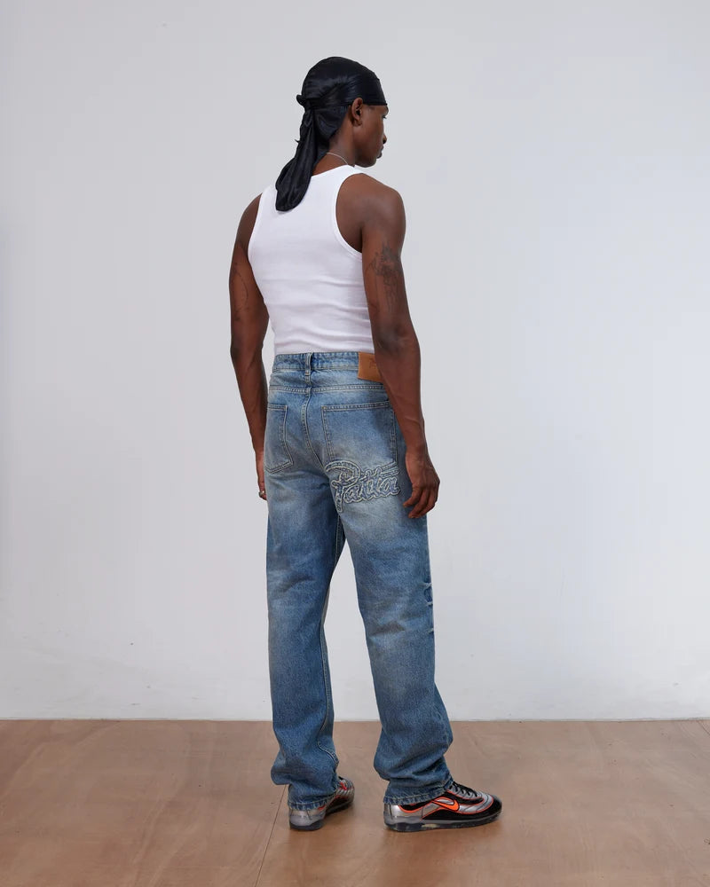 Patta Aqua Whiskers Straight Leg Denim Pants Blue Denim