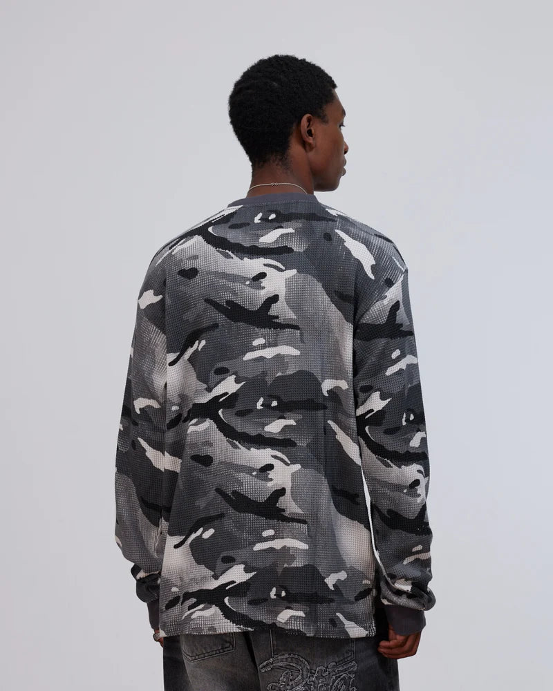 Patta Ghost Spray Camo Waffle Long Sleeve Jet Black