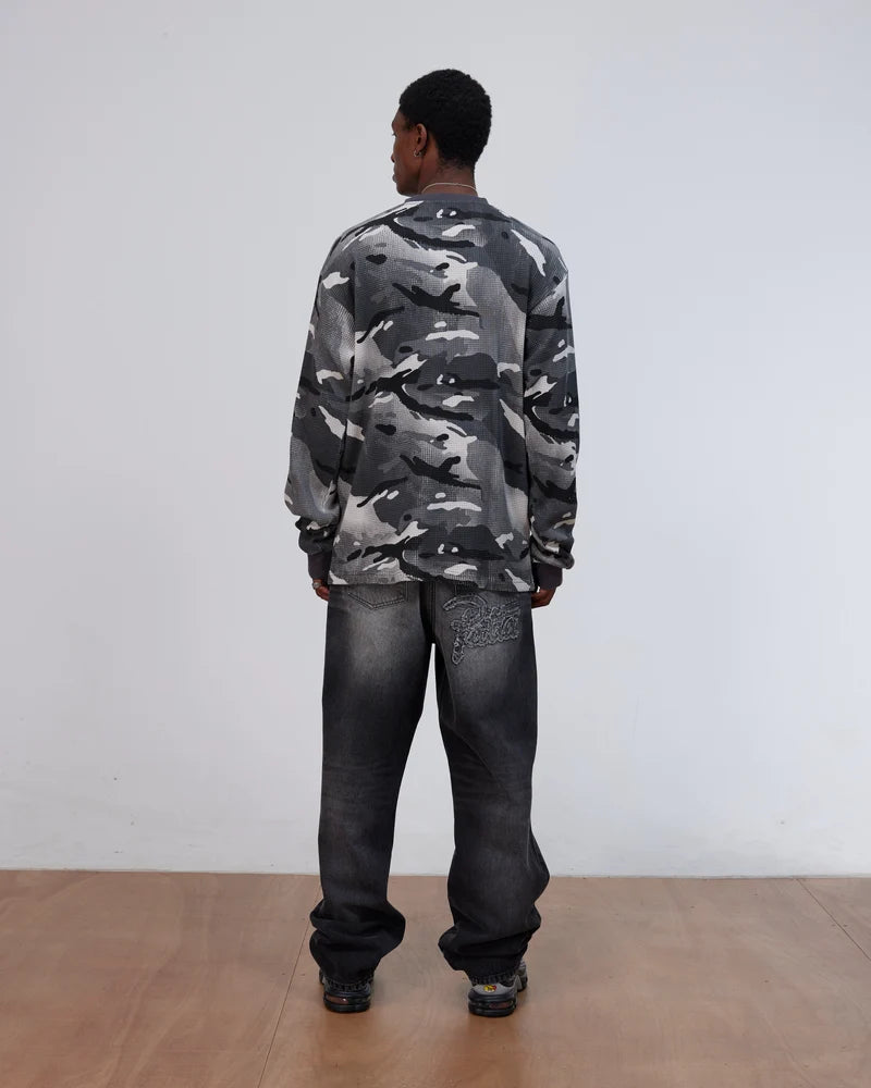 Patta Ghost Spray Camo Waffle Long Sleeve Jet Black