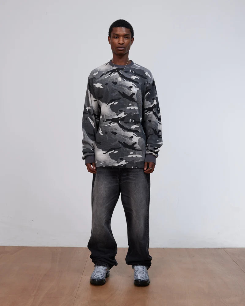 Patta Ghost Spray Camo Waffle Long Sleeve Jet Black