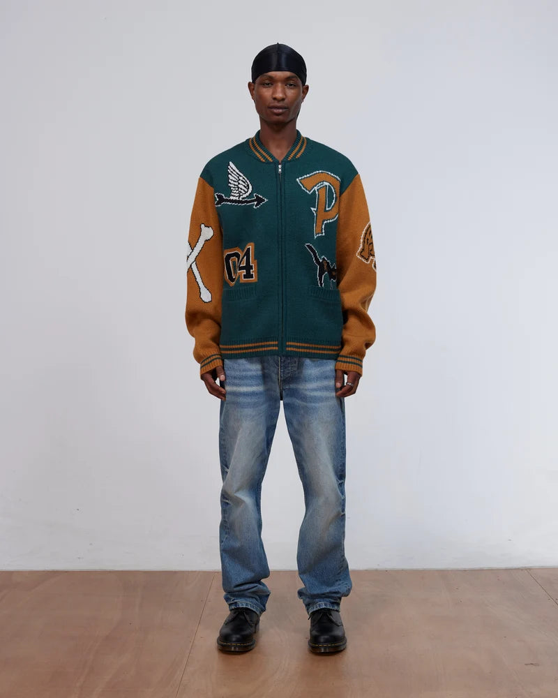 Patta Lucky 13 Varsity Knitted Cardigan Pine Grove