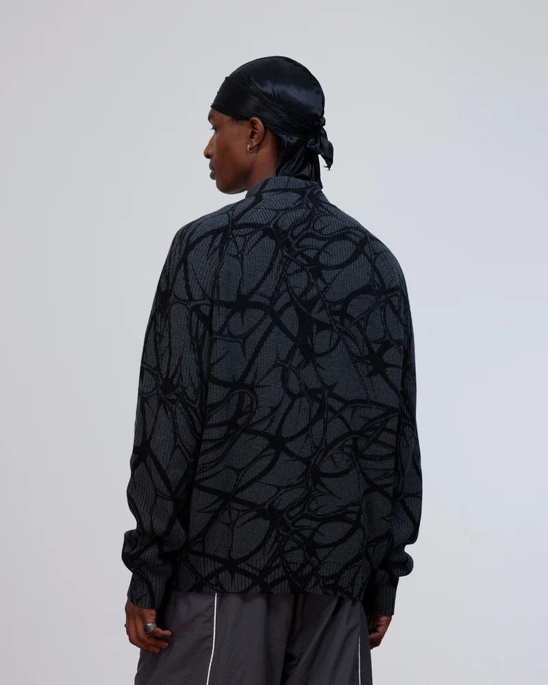 Patta Ribbed Knitted Cardigan Grey Pinstripe