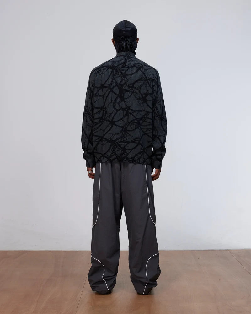 Patta Ribbed Knitted Cardigan Grey Pinstripe