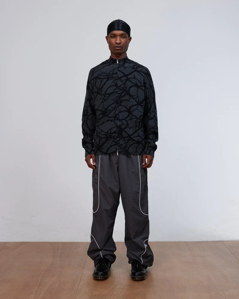 Patta Ribbed Knitted Cardigan Grey Pinstripe