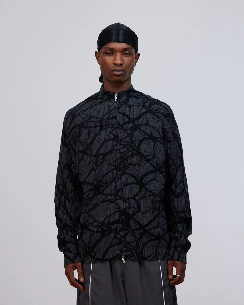 Patta Ribbed Knitted Cardigan Grey Pinstripe