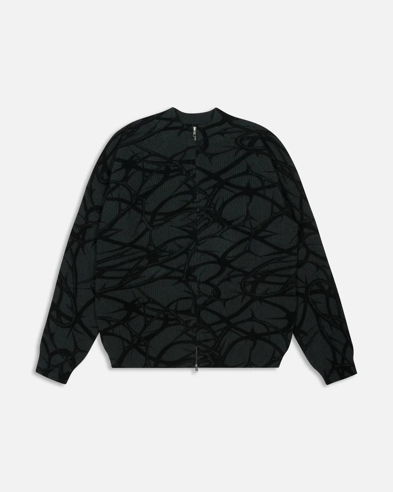 Patta Ribbed Knitted Cardigan Grey Pinstripe