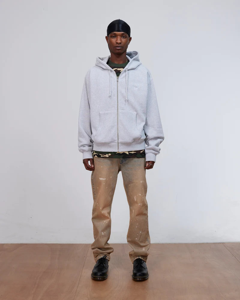 Patta Waffle Reversible Zip Up Hooded Sweatshirt Grey Heather