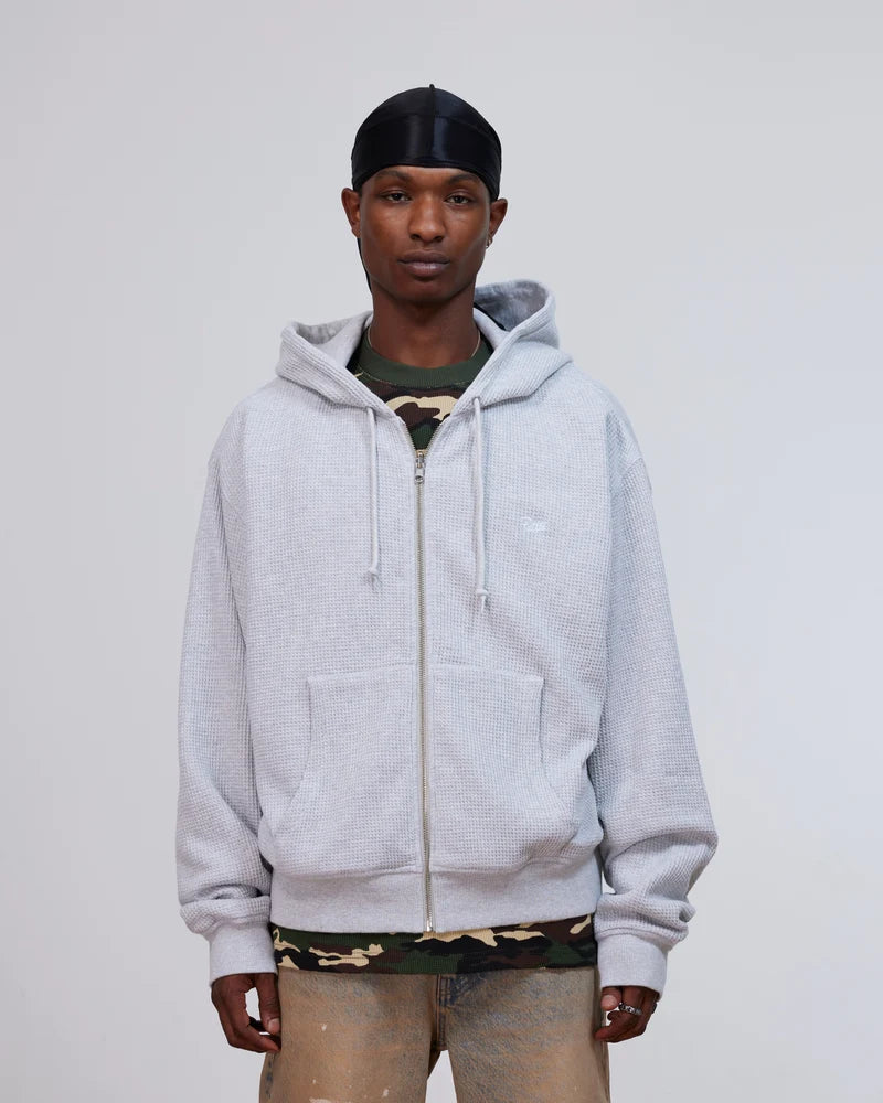 Patta Waffle Reversible Zip Up Hooded Sweatshirt Grey Heather