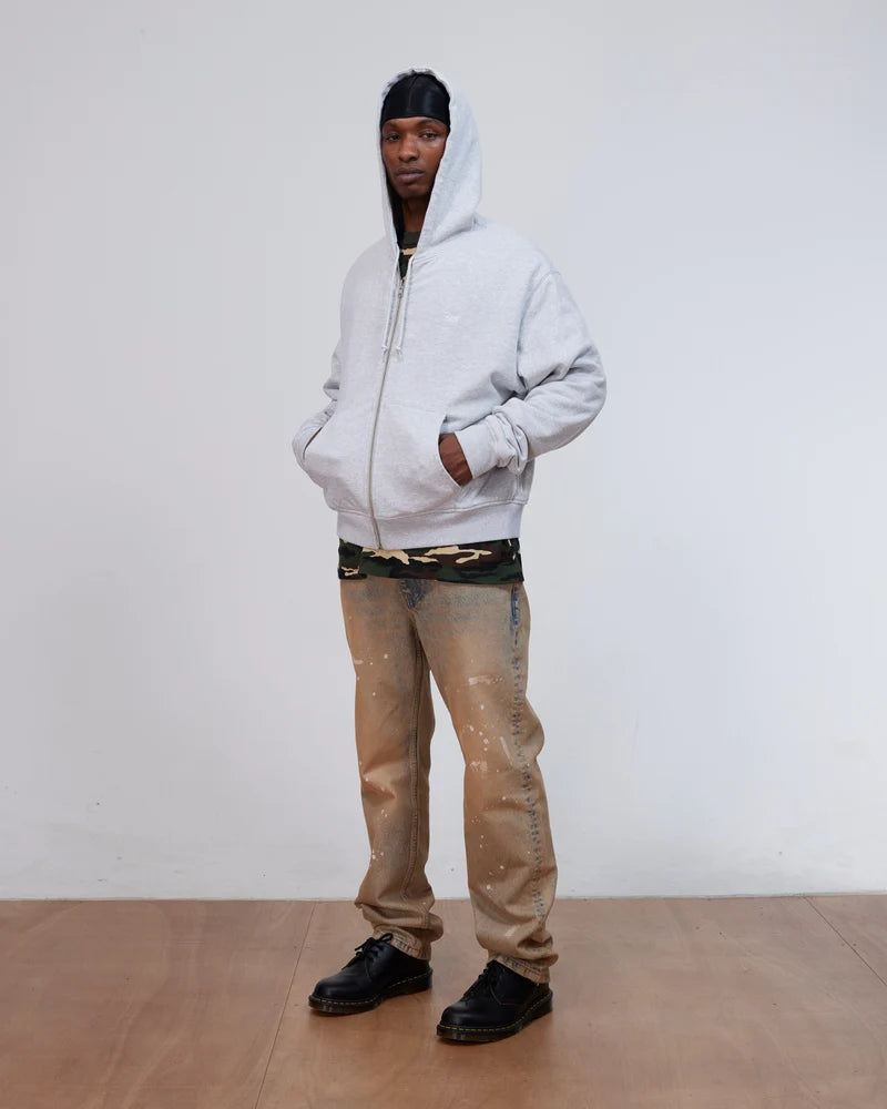 Patta Waffle Reversible Zip Up Hooded Sweatshirt Grey Heather