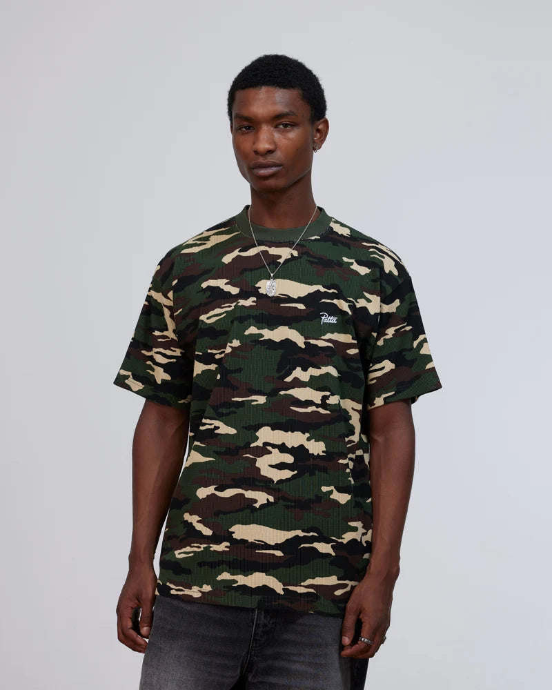 Patta Waffle Script Logo T-Shirt Woodland Camo