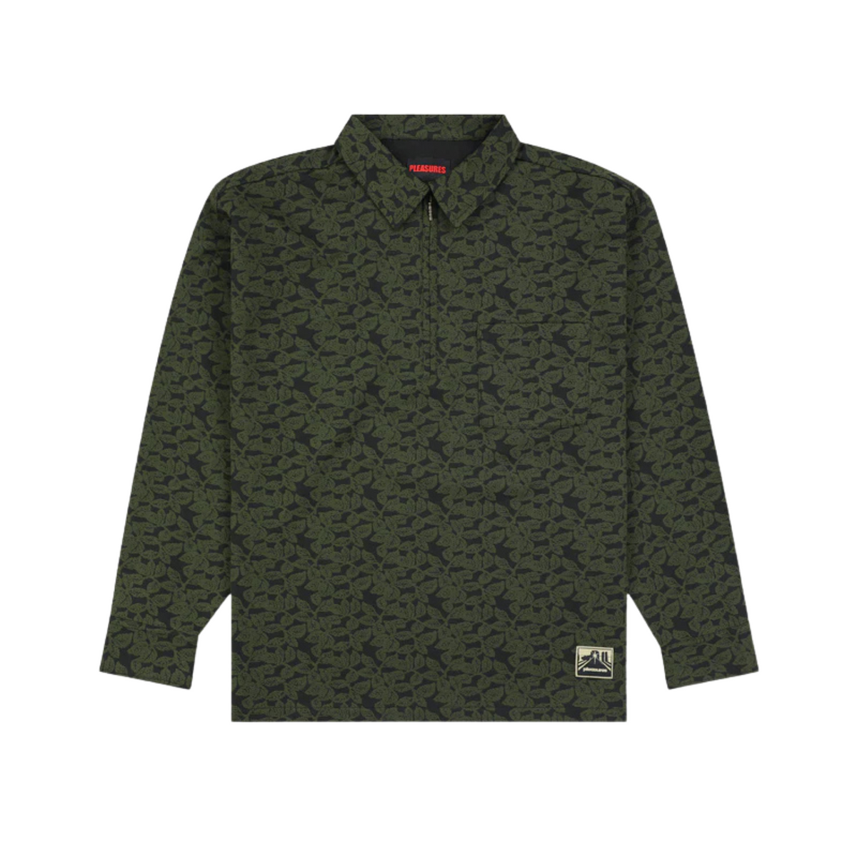 Pleasures Leaf Half Zip Shirt Olive