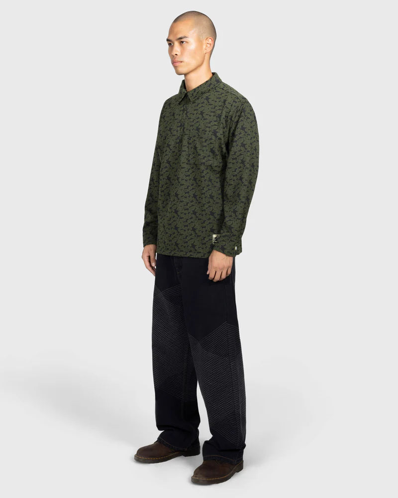 Pleasures Leaf Half Zip Shirt Olive