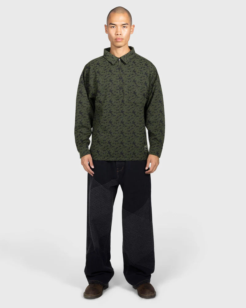 Pleasures Leaf Half Zip Shirt Olive