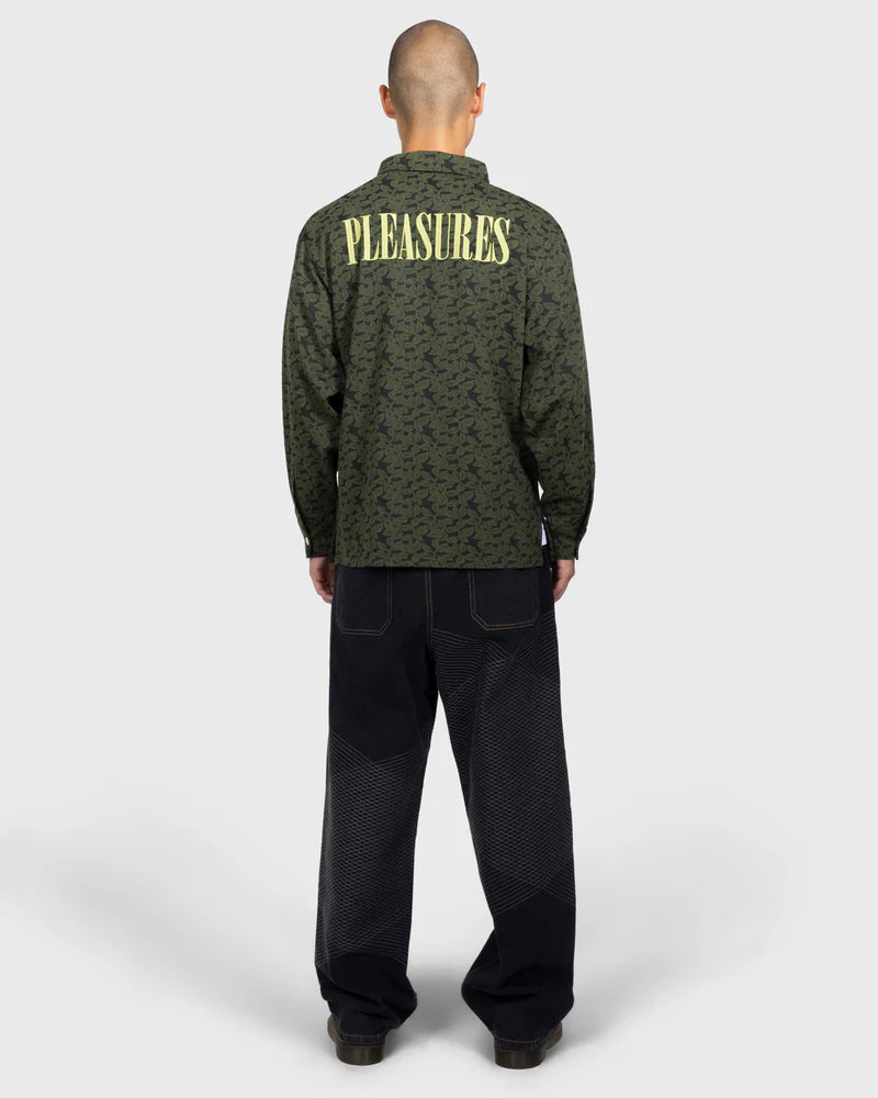 Pleasures Leaf Half Zip Shirt Olive