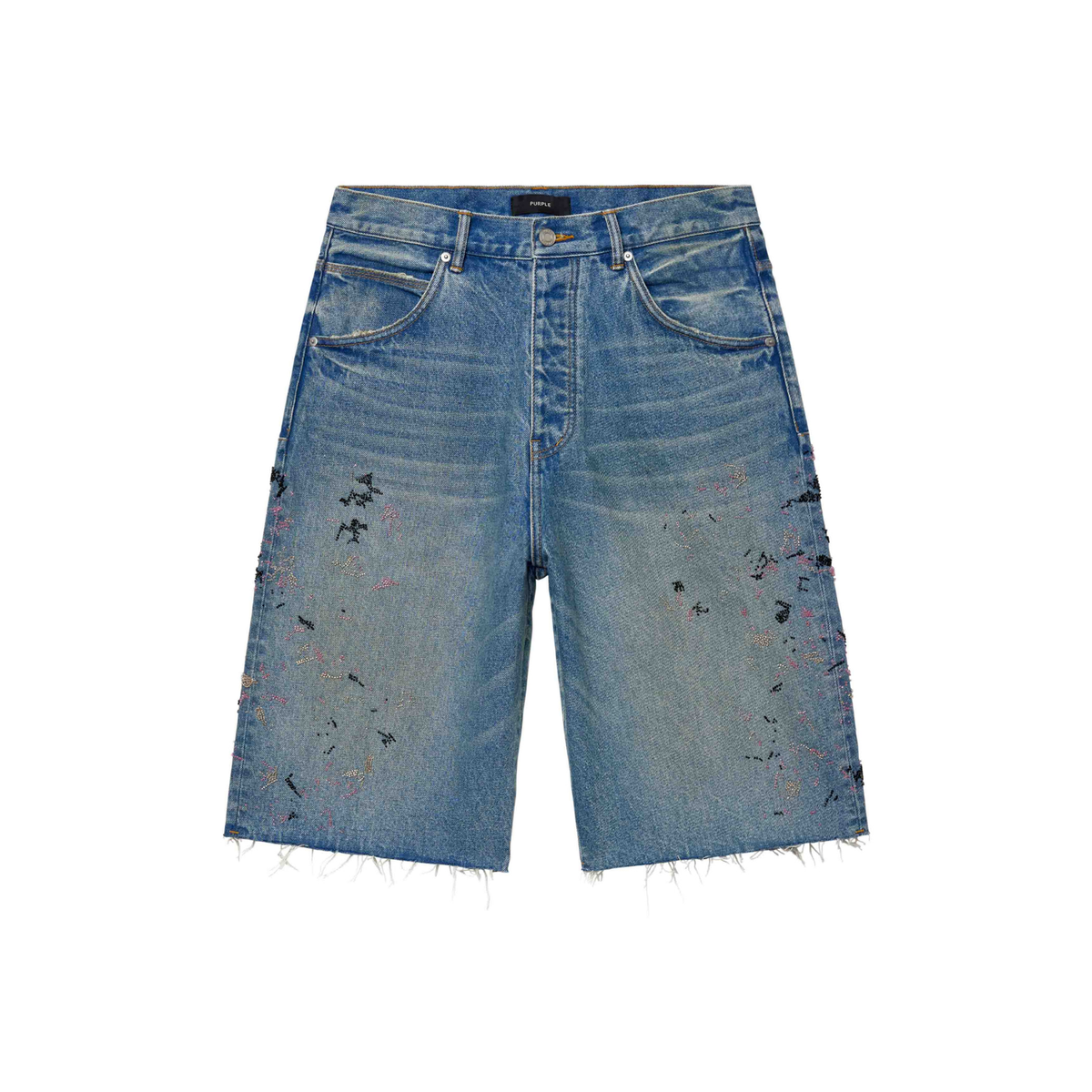 Purple Beaded Splatter Shorts Mid Indigo
