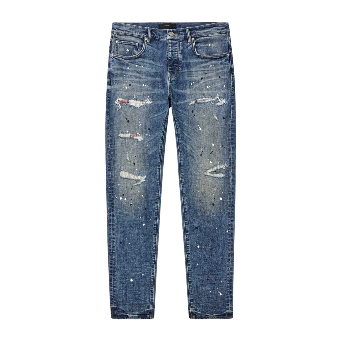 Purple P001 Skinny Plaid Paint Repair Jean Mid Indigo 