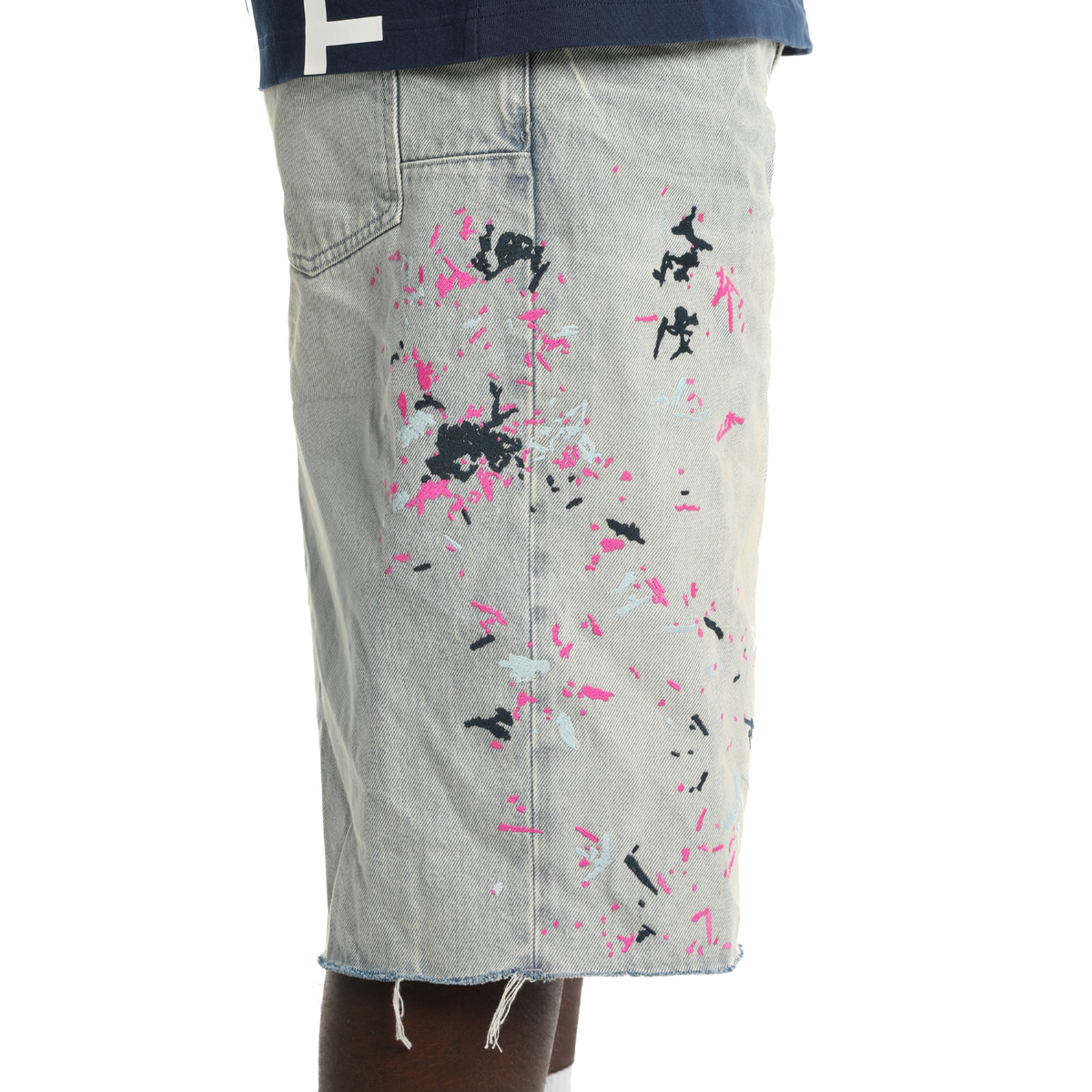 Purple Splatter Embroidery Shorts Light Indigo 