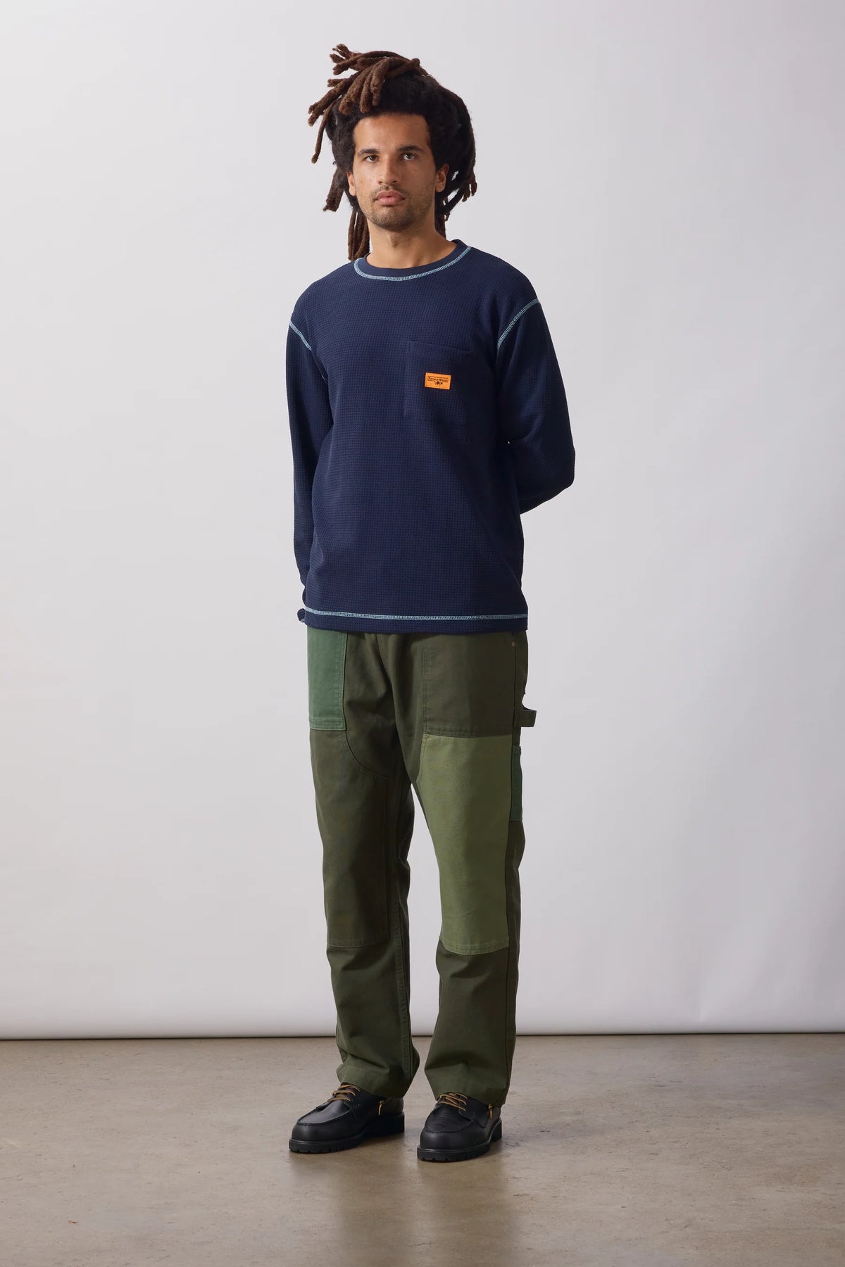 Service Works Waffle Contrast Thermal LS Tee Navy/Blue