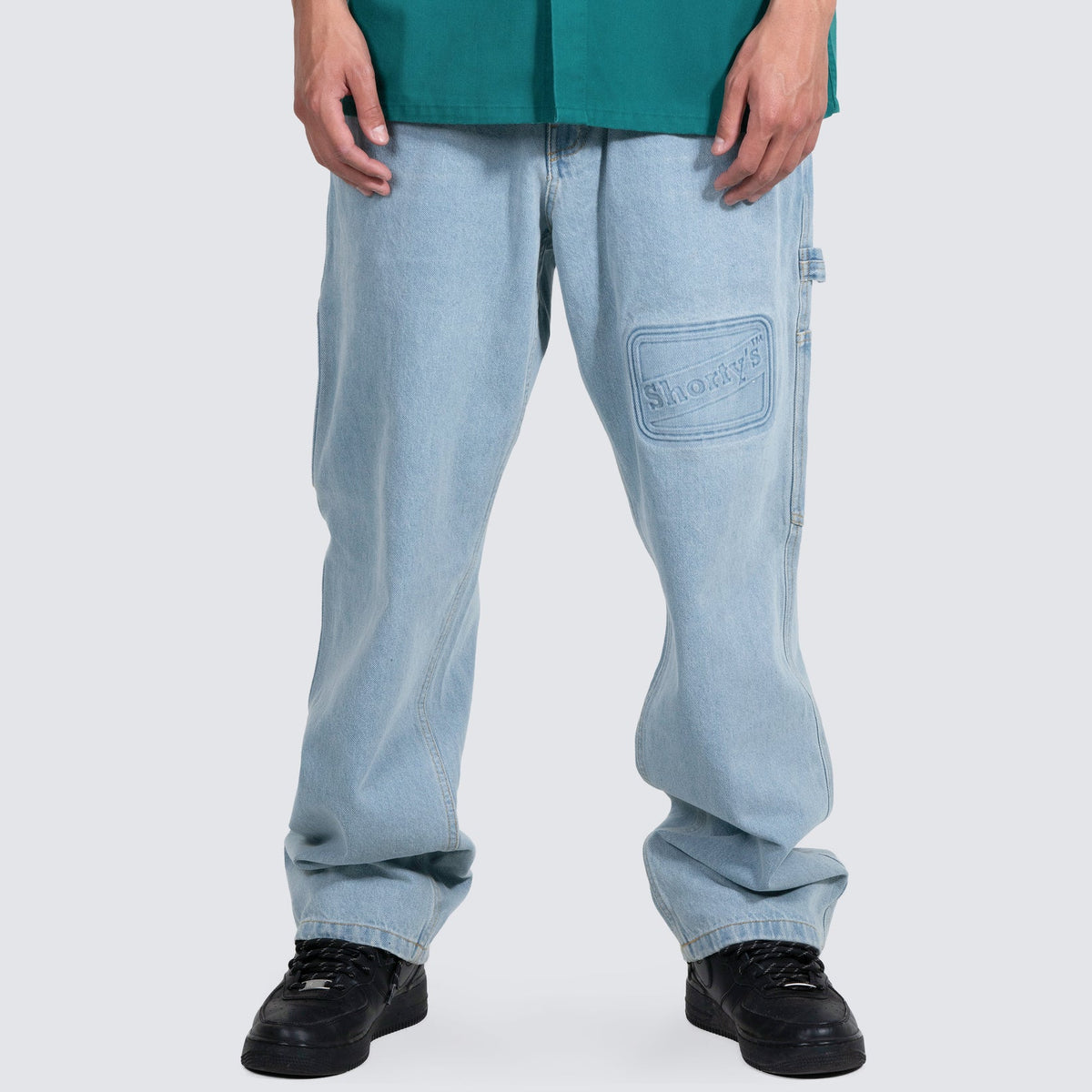 Pleasures X Shorty's Box Logo Carpenter Jeans Light Indigo