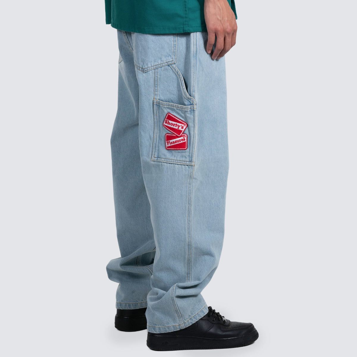 Pleasures X Shorty's Box Logo Carpenter Jeans Light Indigo