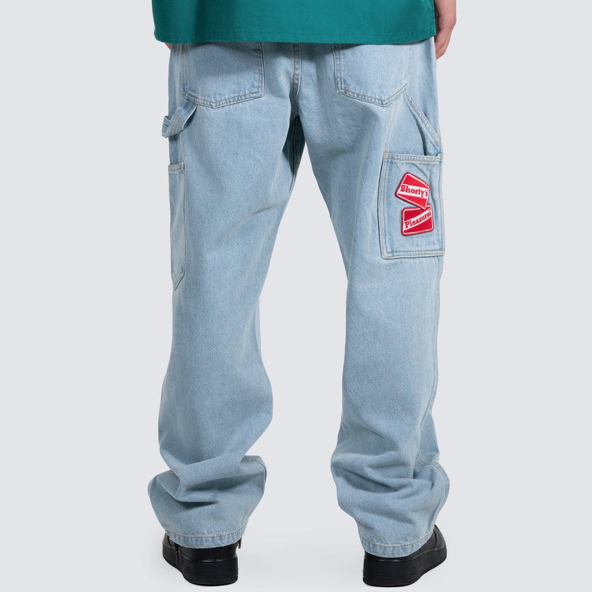 Pleasures X Shorty's Box Logo Carpenter Jeans Light Indigo