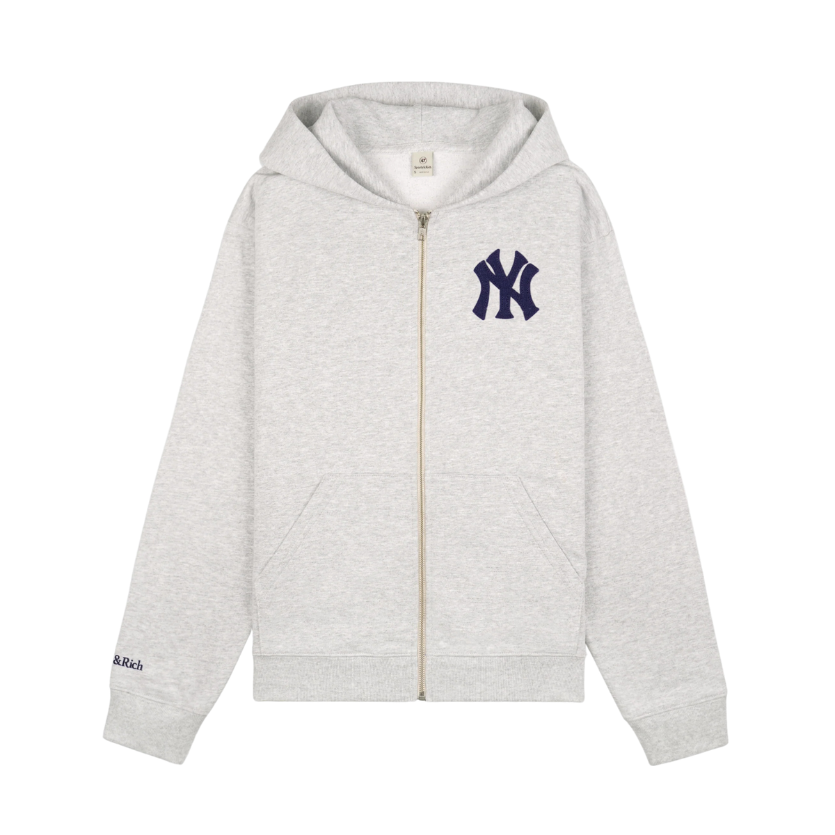 Sporty & Rich Heritage Yankees Serif Zip Hoodie Heather Gray