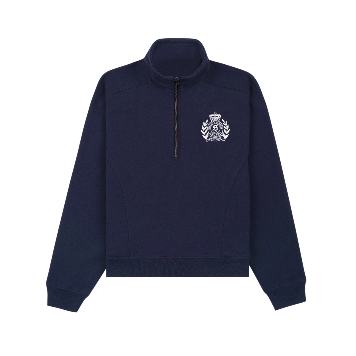 Sporty &amp; Rich W NY Crest Embroidered Quarter Zip Dark Navy