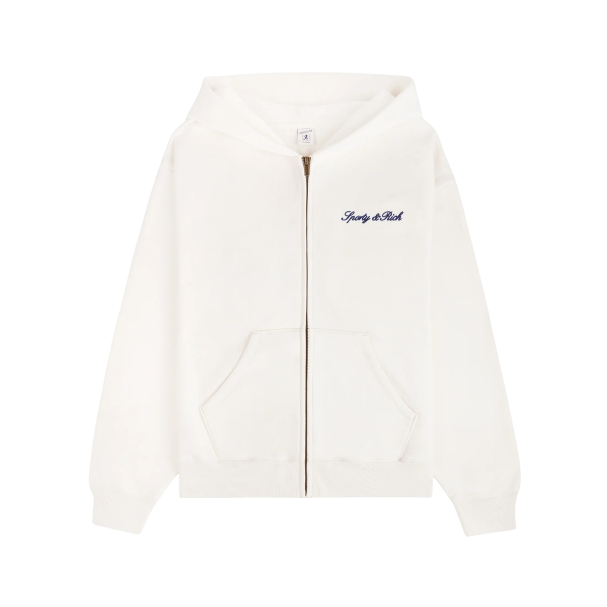 Sporty &amp; Rich W Signature Logo Embroidered Zip Hoodie Ecru