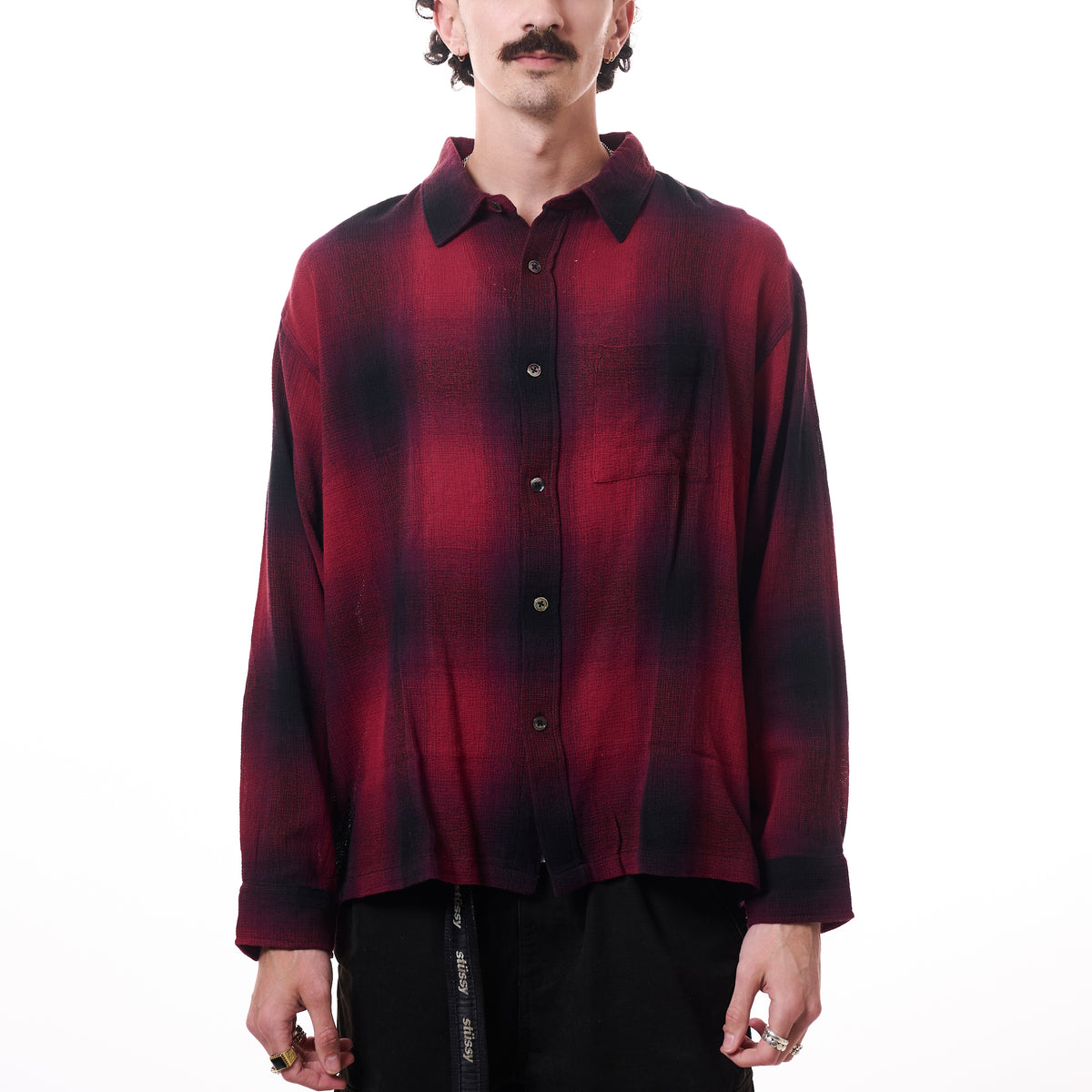 Stussy Loose Weave Plaid Shirt Red