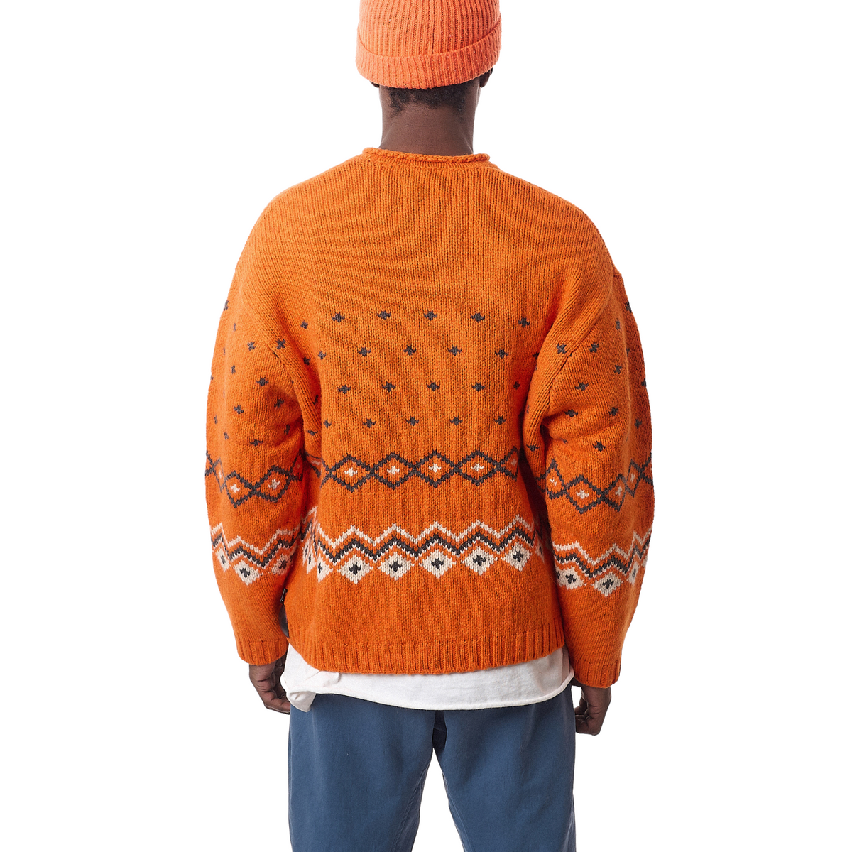 Stussy Roll V-Neck Fairisle Sweater - Orange