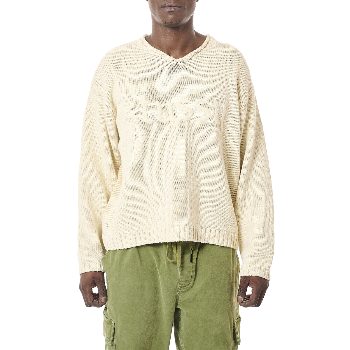 ROLL V NECK LOGO SWEATER