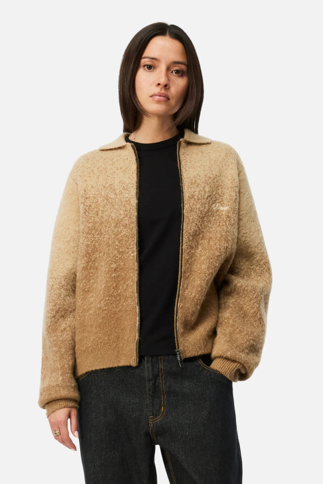 Dime Mohair Double Zip Knit Camel