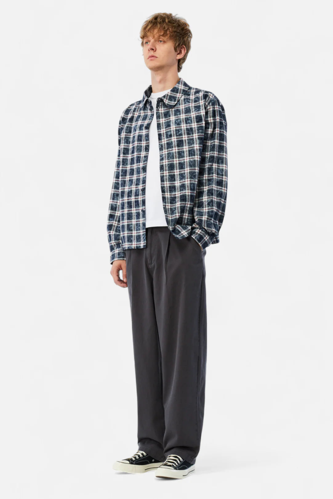 Dime Plaid Flannel Shirt Bleached Navy