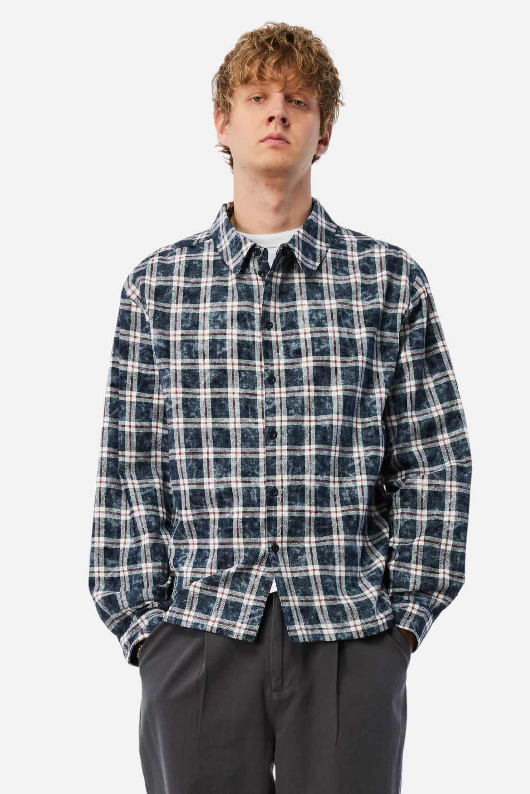 Dime Plaid Flannel Shirt Bleached Navy