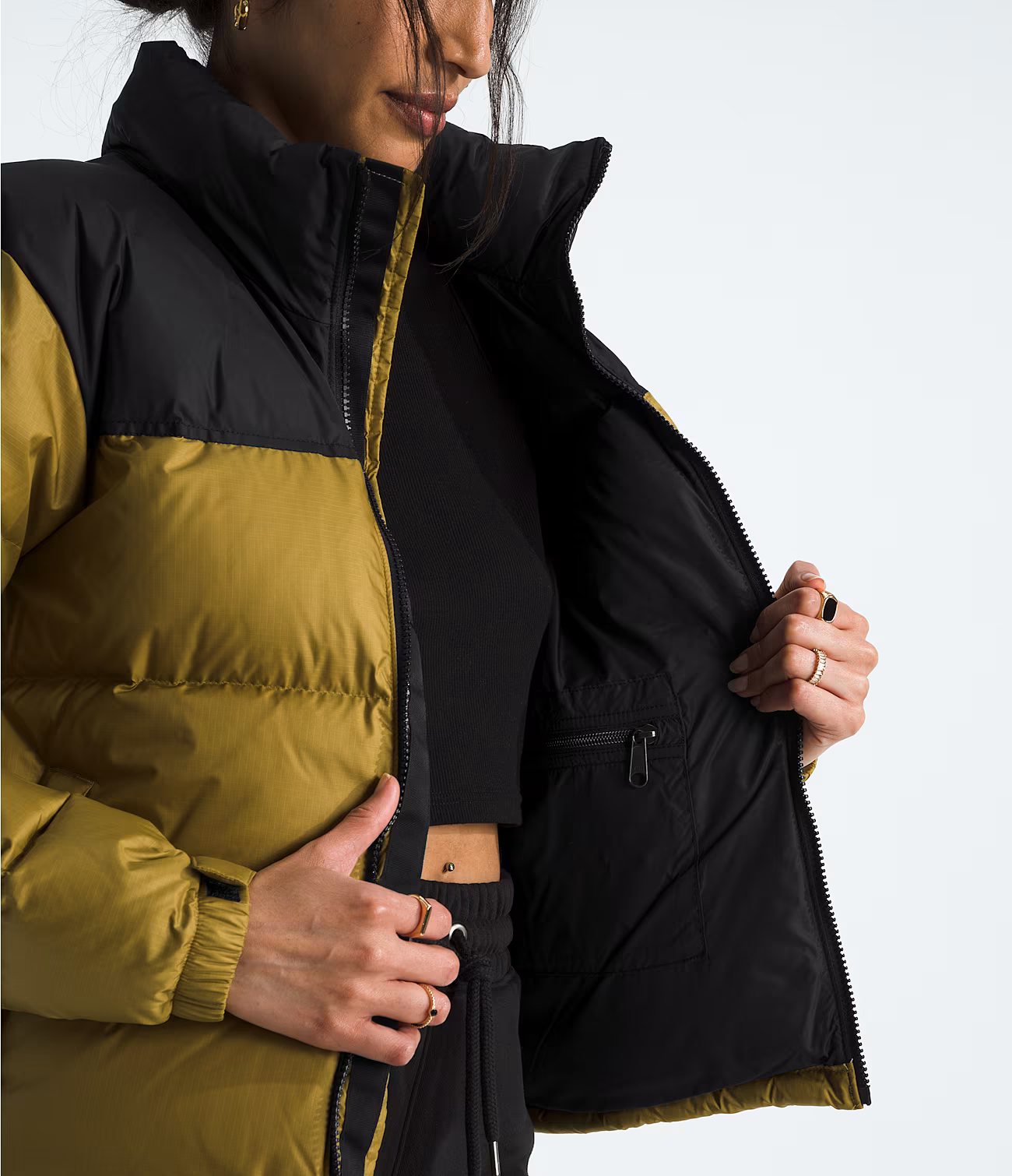 The North Face 1996 Retro Nuptse Jacket Women s L Amber Green TNF Black