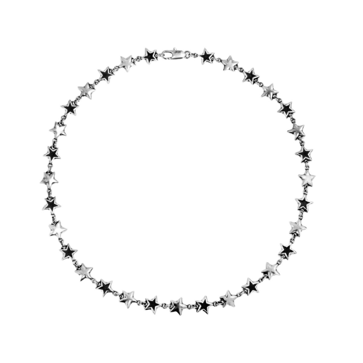 TwoJeys Black Enameled Stars Necklace Silver