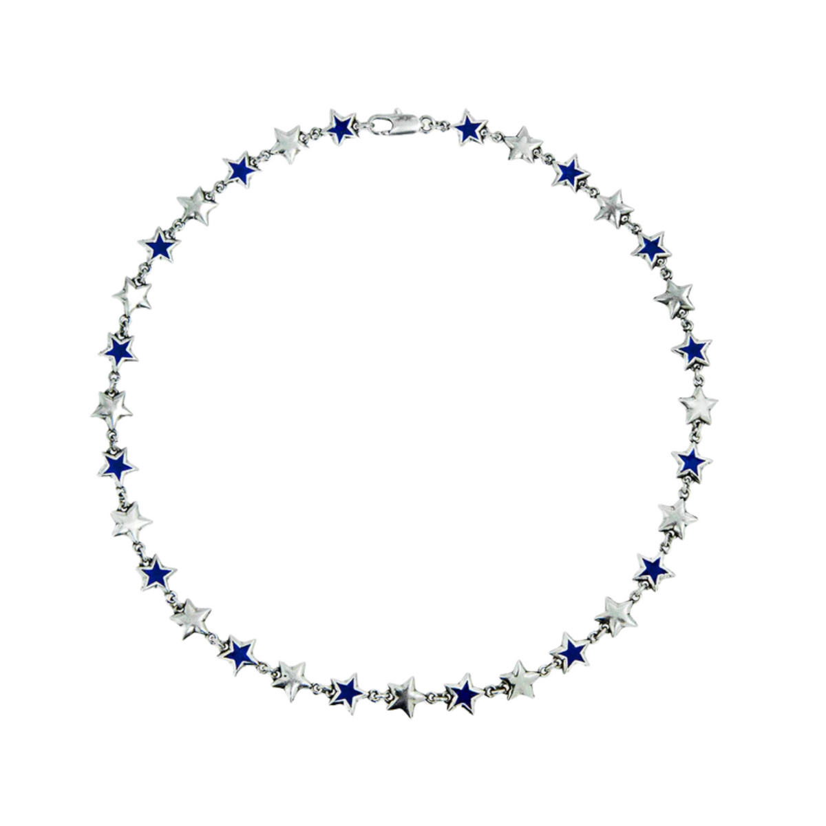 TwoJeys Blue Enameled Stars Necklace Silver