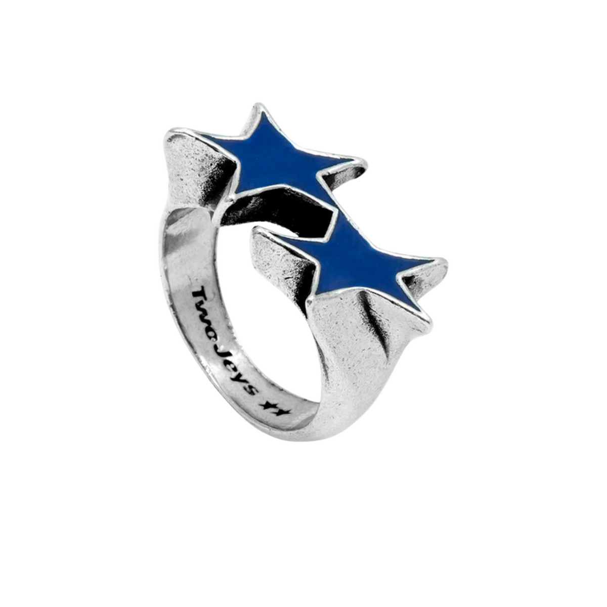 TwoJeys Icon Blue Enameled Single Ring Silver